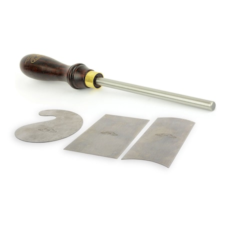 Crown Tools 2-1/2 Inch x 5 Inch Rectangle, Gooseneck, Curved Cabinet Scraper Set of 3 with Burnisher 20185